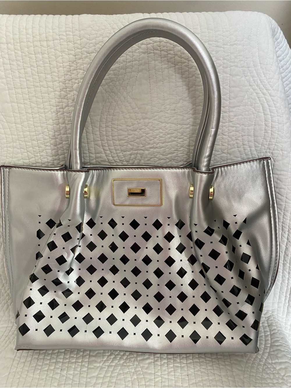 Kate Landry Silver Tote with Black Diamond Cutouts